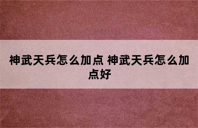 神武天兵怎么加点 神武天兵怎么加点好